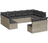 vidaXL Ensemble de salon de jardin 11 pièces avec coussins gris clair Poly rotin
