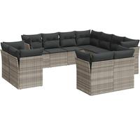 vidaXL Ensemble de salon de jardin 11 pièces avec coussins gris clair Poly rotin