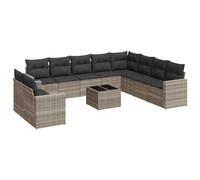 vidaXL Ensemble de salon de jardin 11 pièces avec coussins gris clair Poly rotin