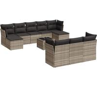 vidaXL Ensemble de salon de jardin 11 pièces avec coussins gris clair Poly rotin