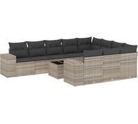 vidaXL Ensemble de salon de jardin 11 pièces avec coussins gris clair Poly rotin