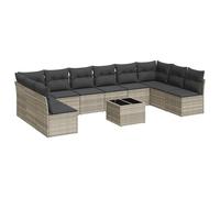 vidaXL Ensemble de salon de jardin 11 pièces avec coussins gris clair Poly rotin