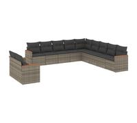 vidaXL Ensemble de salon de jardin 11 pièces avec coussins Gris Poly rotin