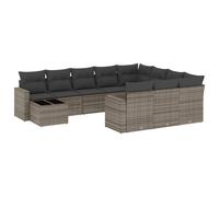 vidaXL Ensemble de salon de jardin 11 pièces avec coussins Gris Poly rotin