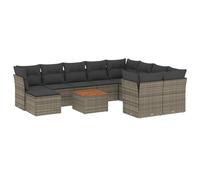 vidaXL Ensemble de salon de jardin 11 pièces avec coussins Gris Poly rotin