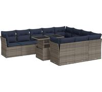 vidaXL Ensemble de salon de jardin 11 pièces avec coussins Gris Poly rotin Acacia