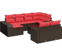 vidaXL Ensemble de salon de jardin 11 pièces avec coussins Marron Poly rotin