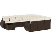 vidaXL Ensemble de salon de jardin 11 pièces avec coussins Marron Poly rotin
