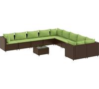 vidaXL Ensemble de salon de jardin 11 pièces avec coussins Marron Poly rotin
