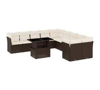 vidaXL Ensemble de salon de jardin 11 pièces avec coussins Marron Poly rotin