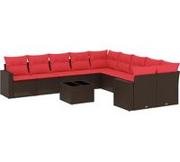 vidaXL Ensemble de salon de jardin 11 pièces avec coussins Marron Poly rotin