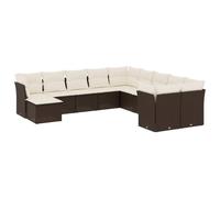 vidaXL Ensemble de salon de jardin 11 pièces avec coussins Marron Poly rotin