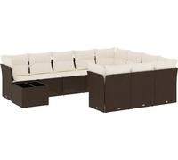 vidaXL Ensemble de salon de jardin 11 pièces avec coussins Marron Poly rotin