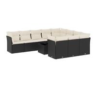vidaXL Ensemble de salon de jardin 11 pièces avec coussins noir poly rotin