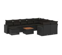 vidaXL Ensemble de salon de jardin 11 pièces avec coussins noir poly rotin