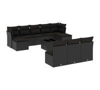 vidaXL Ensemble de salon de jardin 11 pièces avec coussins noir poly rotin
