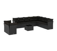 vidaXL Ensemble de salon de jardin 11 pièces avec coussins noir poly rotin