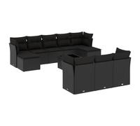 vidaXL Ensemble de salon de jardin 11 pièces avec coussins noir poly rotin
