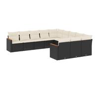 vidaXL Ensemble de salon de jardin 11 pièces avec coussins noir poly rotin