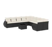 vidaXL Ensemble de salon de jardin 11 pièces avec coussins noir poly rotin