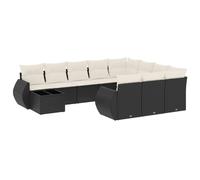 vidaXL Ensemble de salon de jardin 11 pièces avec coussins noir poly rotin