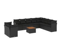 vidaXL Ensemble de salon de jardin 11 pièces avec coussins noir poly rotin