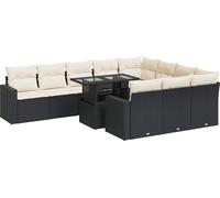 vidaXL Ensemble de salon de jardin 11 pièces avec coussins noir poly rotin