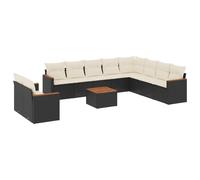vidaXL Ensemble de salon de jardin 11 pièces – poly rotin noir avec coussins
