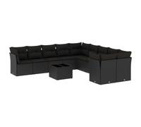 vidaXL Ensemble de salon de jardin 11 pièces avec coussins noir poly rotin