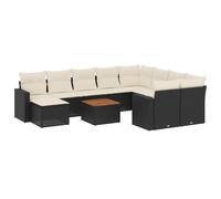 vidaXL – Ensemble de salon de jardin 11 pièces avec coussins en poly rotin noir