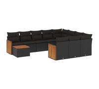 vidaXL Ensemble de salon de jardin 11 pièces en poly rotin avec coussins Noir