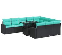 vidaXL Ensemble de salon de jardin 11 pièces avec coussins Noir Polyrotin Acacia