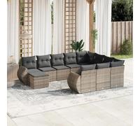 vidaXL Ensemble de salon de jardin 11 pièces avec coussins Gris Poly rotin