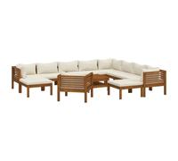 vidaXL Ensemble de salon de jardin 12 pièces avec coussins Crème Bois massif Acacia