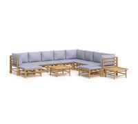 vidaXL Ensemble de salon de jardin 12 pièces avec coussins gris clair en bambou