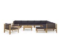 vidaXL Ensemble de salon de jardin 12 pièces en bambou avec coussins gris foncé