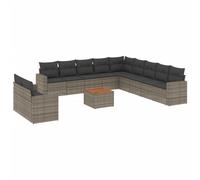 vidaXL Ensemble de salon de jardin 12 pièces avec coussins Gris Poly rotin