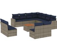 vidaXL Ensemble de salon de jardin 12 pièces avec coussins Gris Poly rotin
