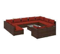 vidaXL Ensemble de salon de jardin 12 pièces avec coussins Marron Poly rotin