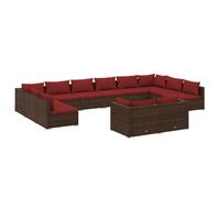 vidaXL Ensemble de salon de jardin 12 pièces avec coussins Marron Poly rotin