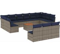 vidaXL Ensemble de salon de jardin 14 pièces avec coussins Gris Poly rotin
