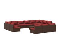 vidaXL Ensemble de salon de jardin 14 pièces avec coussins Marron Poly Rattan