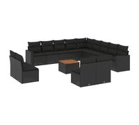 vidaXL Ensemble de salon de jardin 14 pièces avec coussins noir Poly rotin