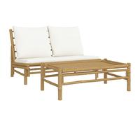 vidaXL Ensemble de salon de jardin 2 pièces avec coussins blancs crème en bambou