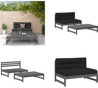 vidaXL Ensemble de salon de jardin 2 pièces avec coussins Gris Bois massif - Ensemble de salon de jardin - Ensemble de salon de jardin - Ensemble de salon - Outdoor Lounge Set