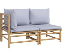 vidaXL Ensemble de salon de jardin 2 pièces Bambou avec coussins gris clair