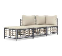 vidaXL Ensemble de salon de jardin 3 pièces avec coussins Anthracite Poly Rattan