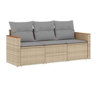 vidaXL Ensemble de salon de jardin 3 pièces avec coussins Poly Rattan Beige