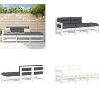 vidaXL Ensemble de salon de jardin 3 pièces avec coussins Blanc Bois Massif - Ensemble de salon de jardin - Ensemble de salon de jardin - Ensemble de salon - Outdoor Lounge Set