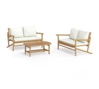 vidaXL Ensemble de salon de jardin 3 pièces avec coussins Crème Bambou